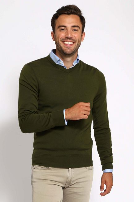 Suitable Merino Pullover V Hals Olijfgroen Mri V Kl Olive