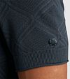 Cast Iron Knitted Half Zip Polo Shirt Structure Blue Model / Detail