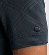 Cast Iron Knitted Half Zip Poloshirt Struktur Blau Model / Detail