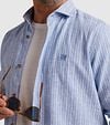 Vanguard Linen Shirt Stripes Blue Model / Detail