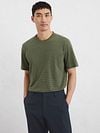 Marc O'Polo T-shirt Slub Stripes Dark Green Model / Voorkant