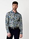 Desoto Chemise Impression Fleurs Bleu Model / Voorkant