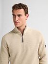 Petrol Knitted Half-Zip Sweater Nashville Beige Model / Detail