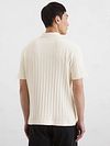 Marc O'Polo Knitted Polo Shirt Rib Structure Off White Model / Achterkant