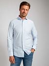 Profuomo Shirt Japanese Knitted Blue Stripes Model / Voorkant with Stefan