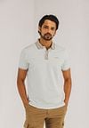 State of Art Poloshirt Jersey Structured Stripe Weiß Model / Voorkant