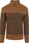 Armor-Lux Camionneur Half Zip Sweater Wool Stripes Brown order online | 75735-MDQ | Suitable Norway