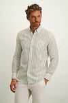 State Of Art Shirt Linen Stripes Green Model / Voorkant