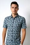 Desoto Short Sleeve Jersey Shirt Floral Print Blue Model / Voorkant