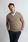Steppin' Out Pullover V-Ausschnitt Merinowolle Taupe Model / Voorkant