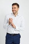 Suitable Shirt Twill Double Cuff Print White Model / Voorkant with Bram