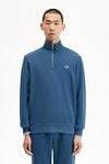 Fred Perry Half Zip Trui Mid Blauw Model / Voorkant