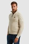 PME Legend Knitted Half Zip Trui Ecru Model / Zijkant