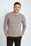 Suitable Pullover Boiled Wool Taupe Model / Voorkant with Bram
