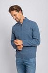Suitable Half Zip Pullover Tweed Wool Blend Blue Model / Voorkant