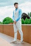 Suitable Pantalon Jersey Zandkleur Ruit Model / Voorkant met Bram