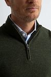 Steppin' Out Half Zip Pullover Merino Wool Olive Green Model / Detail