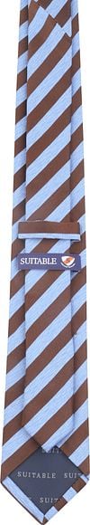 Suitable Stropdas Zijde Streep Blauw Bruin Product / Achterkant