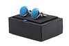 Zijde Manchetknoop Midden Blauw F05 Verpakking