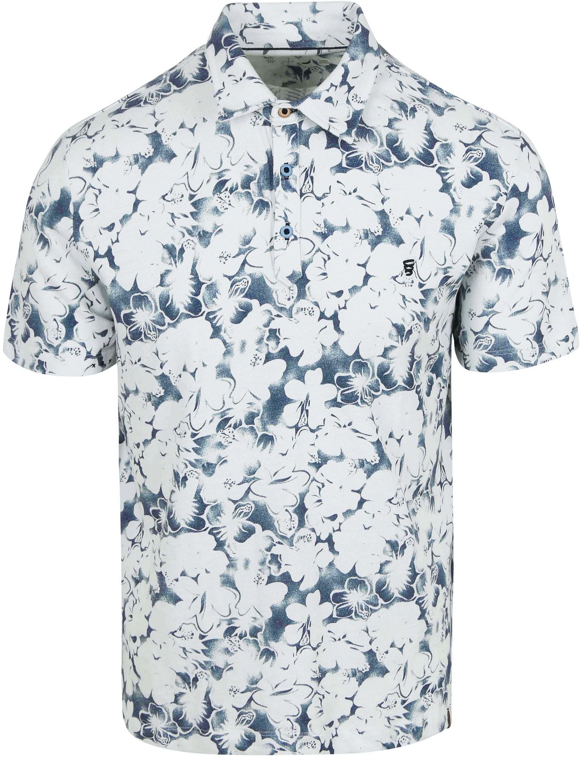 R2 Amsterdam Piqué Polo Shirt Linen Blend Print Blue order