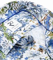 R2 Overhemd Linen Blend Floral Print Blue