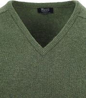 William Lockie Pullover Lambswool V-Neck Olive Green