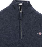 Gant Halfzip Wool Sweater Logo Melange Navy