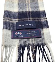 Suitable Scarf Checkered Merino Blue Grey