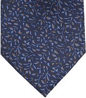 Suitable Tie Silk Leaves Navy