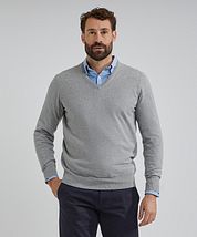 Steppin' Out Pullover Cotton Cashmere V-Neck Melange Grey