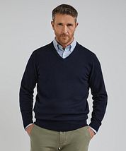 Steppin' Out Pullover Cotton Cashmere V-Neck Navy