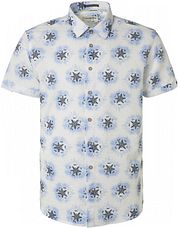 No Excess Short Sleeve Shirt Linen Blue Print