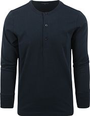 KnowledgeCotton Apparel Longsleeve T-shirt Henley Dark Blue