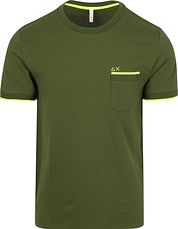Sun68 Piqué T-Shirt Fluo Stripe Army Green