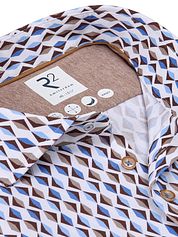 R2 Shirt Jersey Retro Print Beige Blue