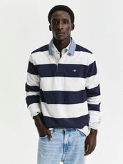 Gant Heavy Rugger Shield Polo Shirt Stripes Navy White
