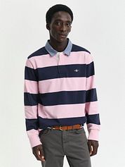 Gant Heavy Rugger Shield Polo Shirt Stripes Navy Pink