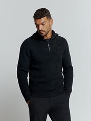 No Excess Half Zip Pullover Two Coloured Melange Black