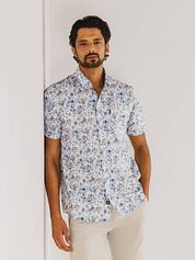 State Of Art Short Sleeve Poplin Shirt Beige Blue