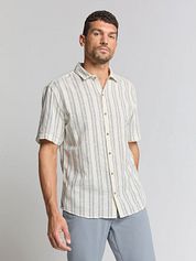 No Excess Short Sleeve Shirt Stripes Ecru