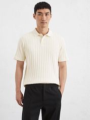 Marc O'Polo Knitted Polo Shirt Rib Structure Off White