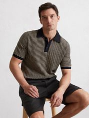 Marc O'Polo Knitted Polo Shirt Stripes Black Beige