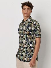 Desoto Short Sleeve Jersey Shirt Botanic Print Navy