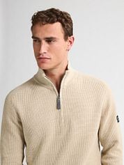 Petrol Knitted Half-Zip Sweater Nashville Beige