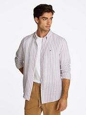 Tommy Hilfiger Shirt Linen Stripe Beige