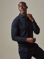 Profuomo Longsleeve Polo Shirt Luxury Basic Navy