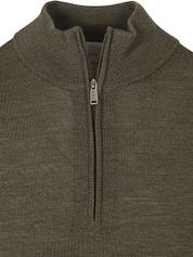 Profuomo Half Zip Pullover Merino Wool Olive Green