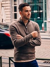 Suitable Half Zip Pullover Patch Taupe