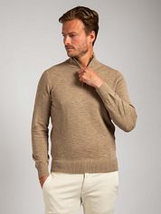 Suitable Slub Yarn Half Zip Pullover Beige