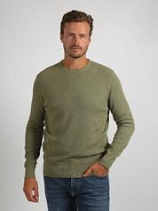 Suitable Pullover Structure Slub Olive Green